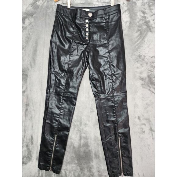 H&M Jeans Womens 12 Black Coated Faux Leather Stretch High Rise Skinny Zip Hem - Picture 1 of 10